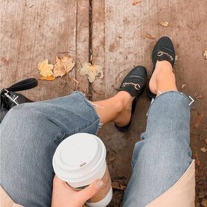 Steve Madden Women's Kandi Black Leather Loafers, Gold Hardware sz8